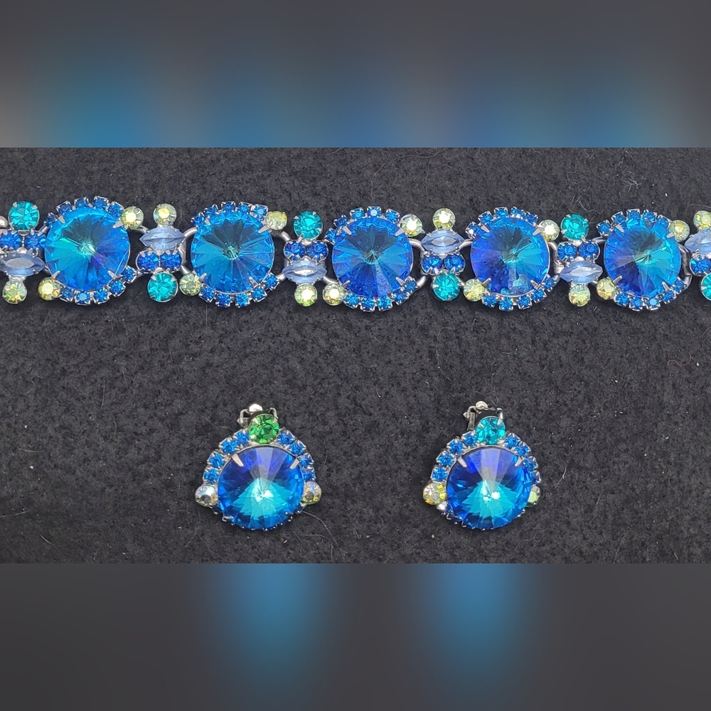 Juliana D&E Blue Green Rivaloi Margarita Rhinestone Set